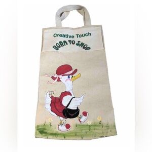 SACHS Grocery Tote Bag Mother Goose Hand Painted 1973 Made In Usa Cottage Granny